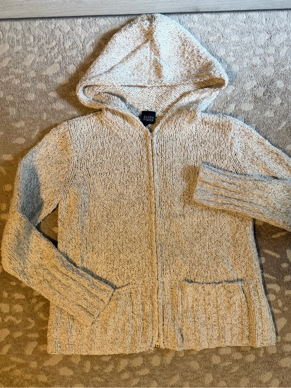 Eileen fisher XS full zip sweater cream hooded linen cotton blend